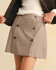 Khaki Plaid A-Line Mini Skirt