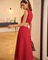 The Red Round Neck Cut-Out Midi Dress