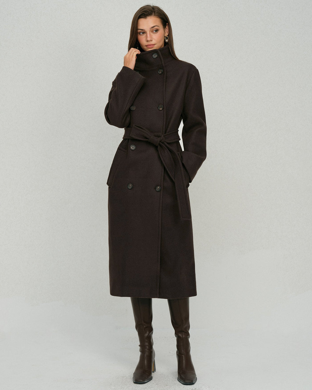 Coffee Belted Pocket Trench Coat