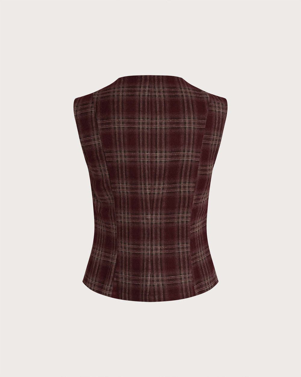 Wine Red Plaid Single Breasted Vest