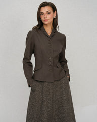 Coffee Single Breasted Solid Jacket