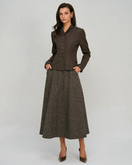 Coffee Single Breasted Solid Jacket