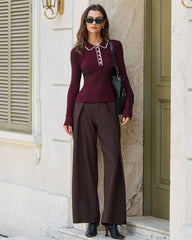Wine Red Contrasting Slim Knit Tee