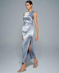 Blue Pleated Tunic Maxi Dress