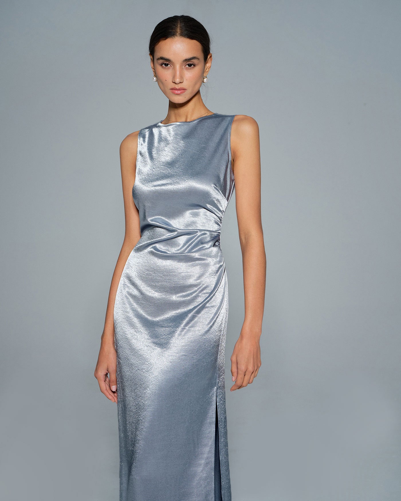 Blue Pleated Tunic Maxi Dress
