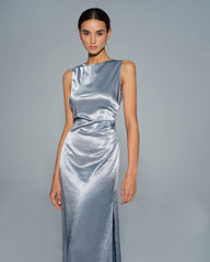 Blue Pleated Tunic Maxi Dress