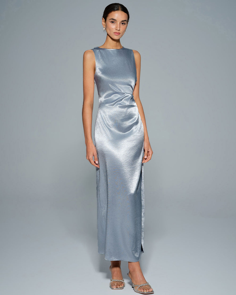 Blue Pleated Tunic Maxi Dress