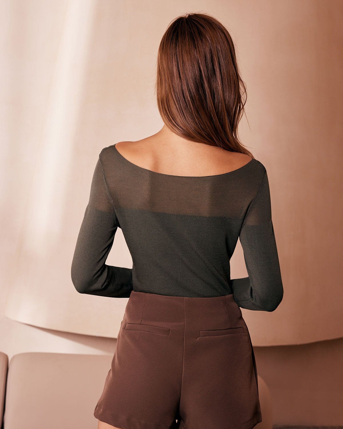 The Green Boat Neck Sheer Knit Top