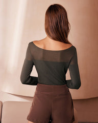 The Green Boat Neck Sheer Knit Top