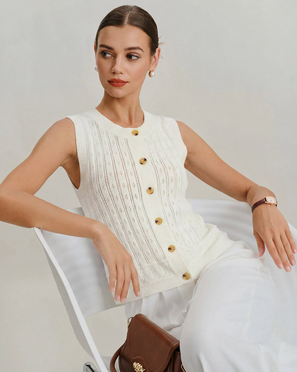 White Single Breasted Knit Cardigan