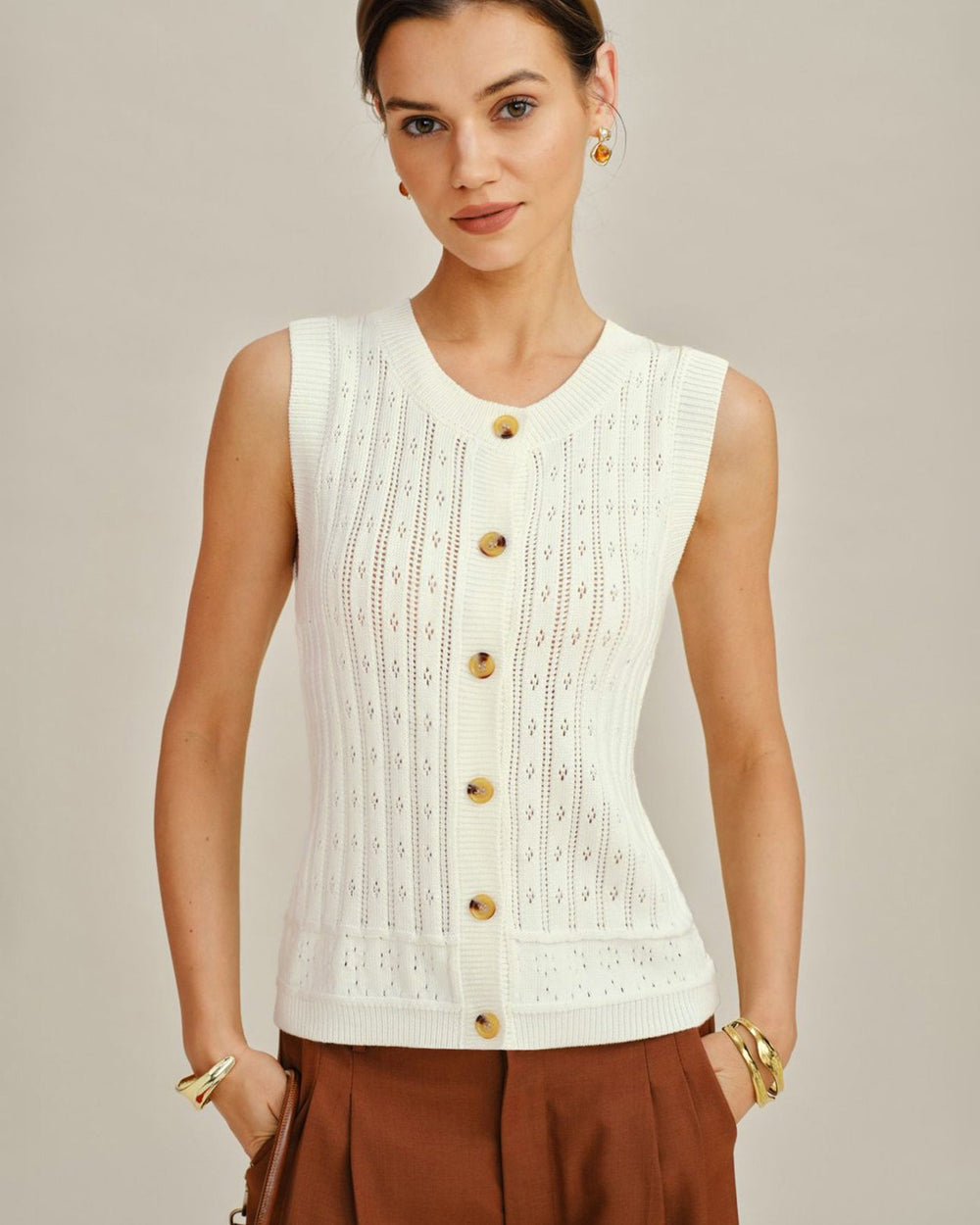 White Single Breasted Knit Cardigan