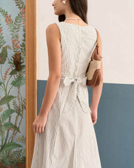The White Square Neck Striped Midi Dress