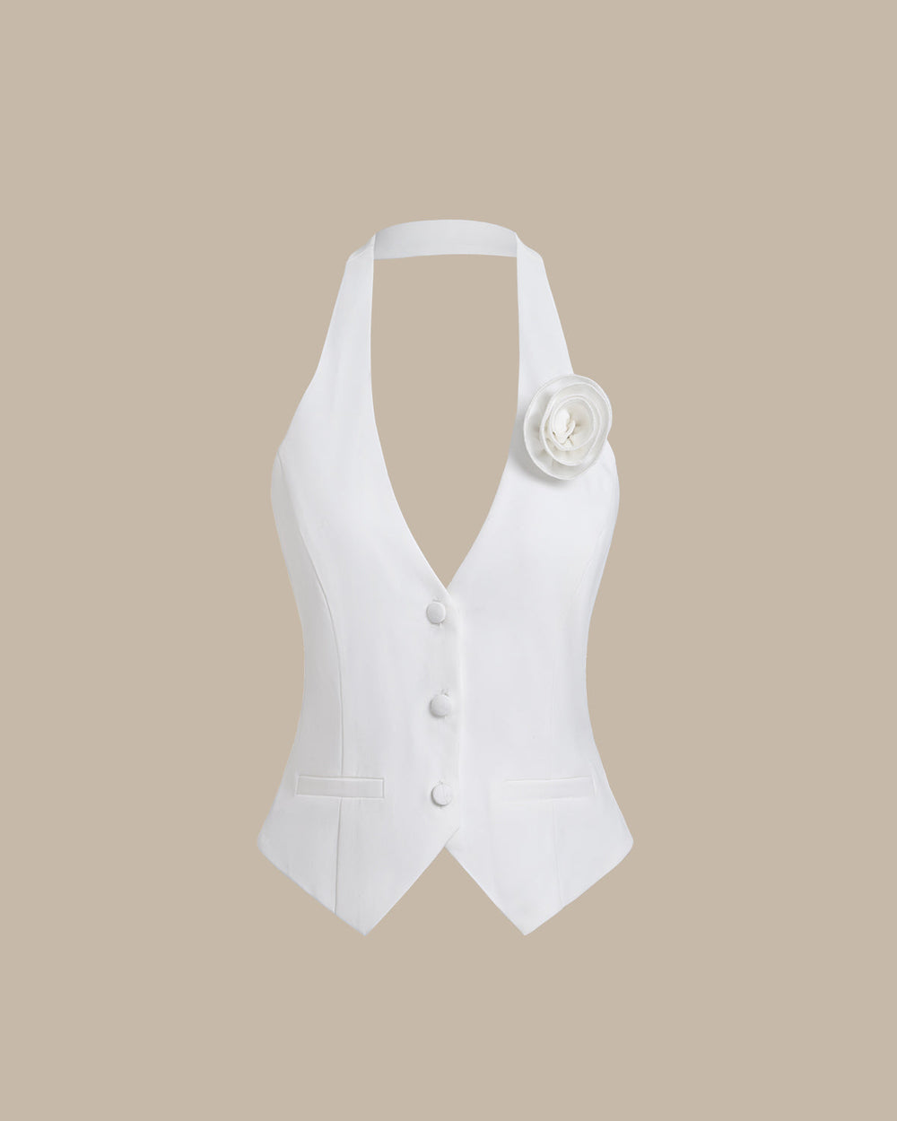 White Halter Button Vest