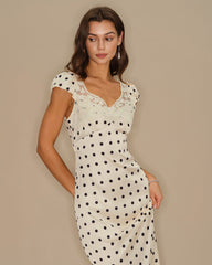 Apricot Polka Dot Lace Maxi Dress