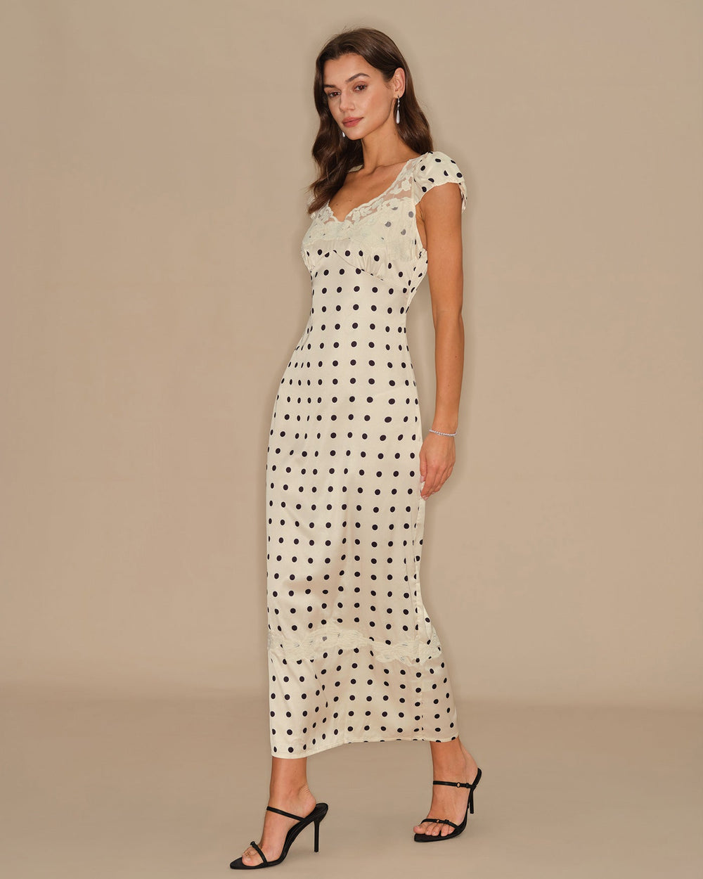 Apricot Polka Dot Lace Maxi Dress