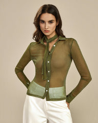 Green See Through Collar Shirt