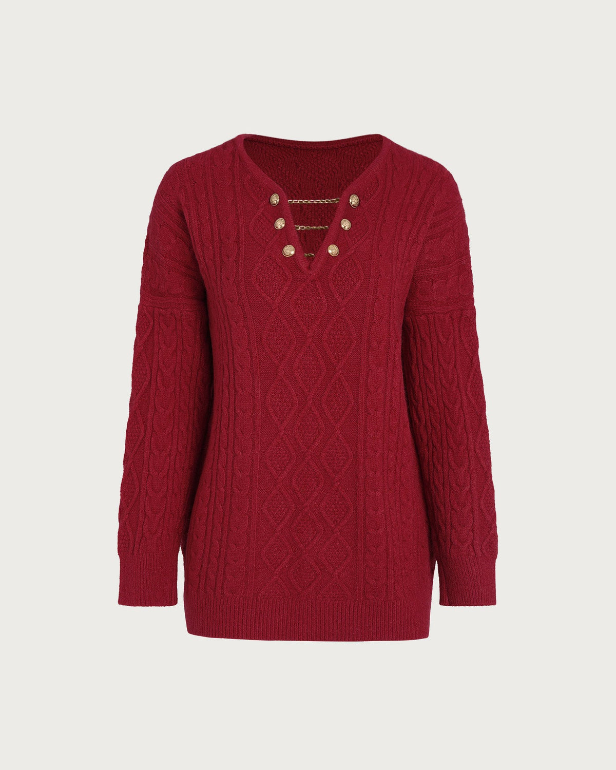 Red V Neck Knit Sweater