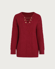 Red V Neck Knit Sweater