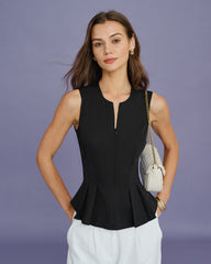 Black Solid Ruched Tank Top