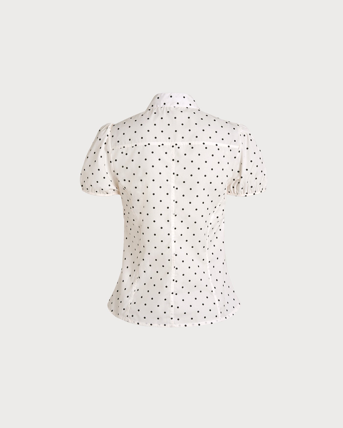 White Mandarin Collar Polka Dot Tee