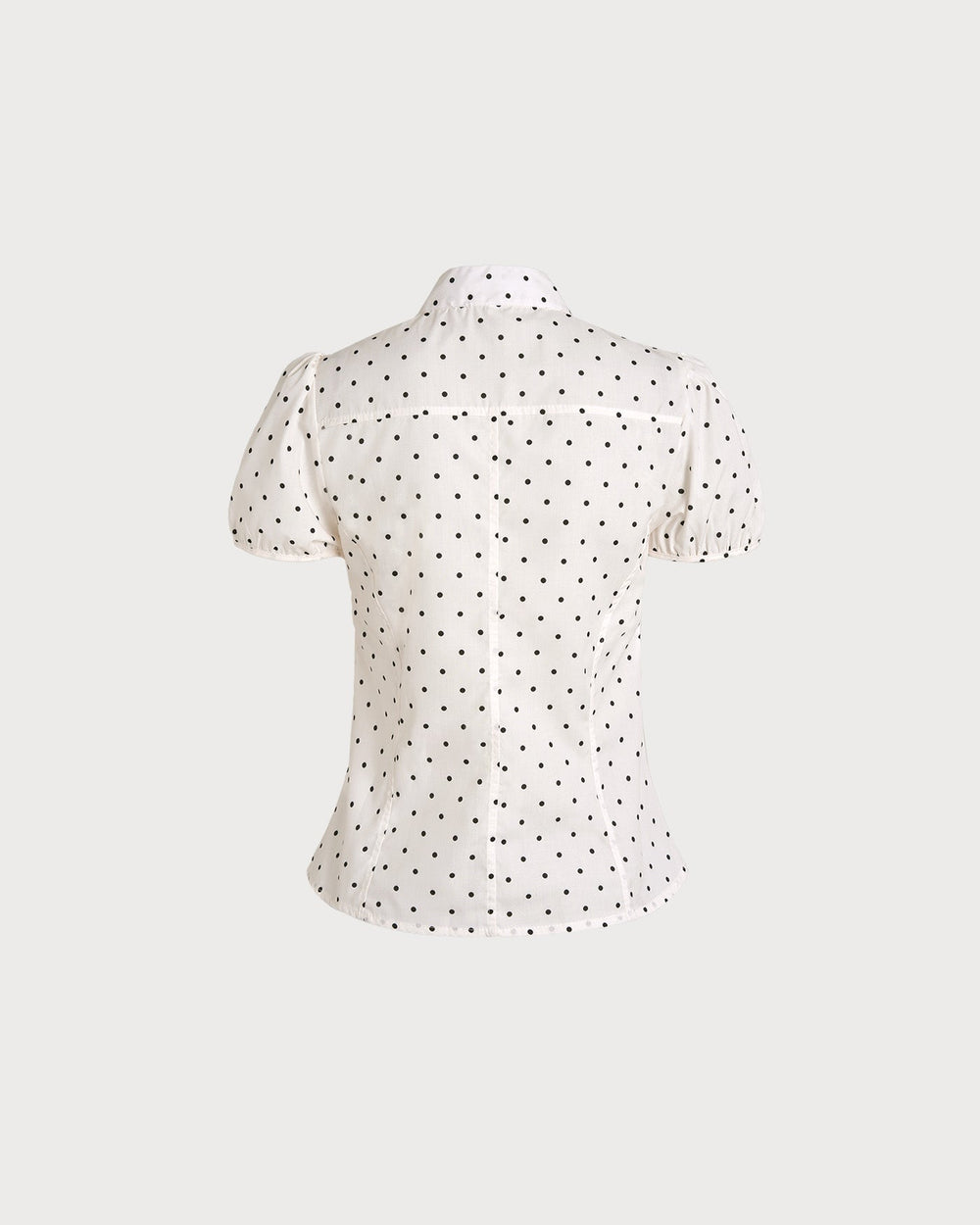 White Mandarin Collar Polka Dot Tee