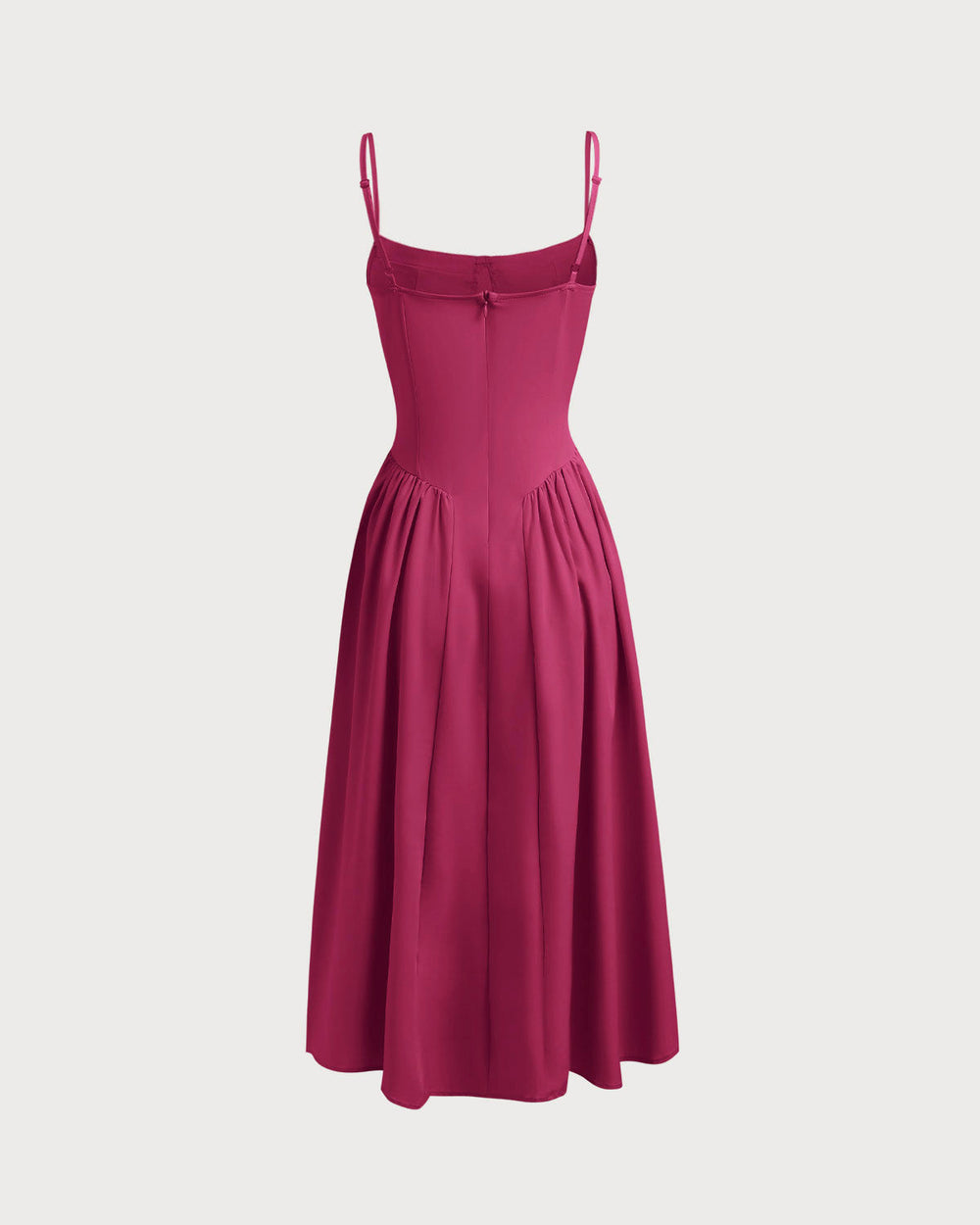 Wine Red Square Neck Pocket Slip Midi Dress