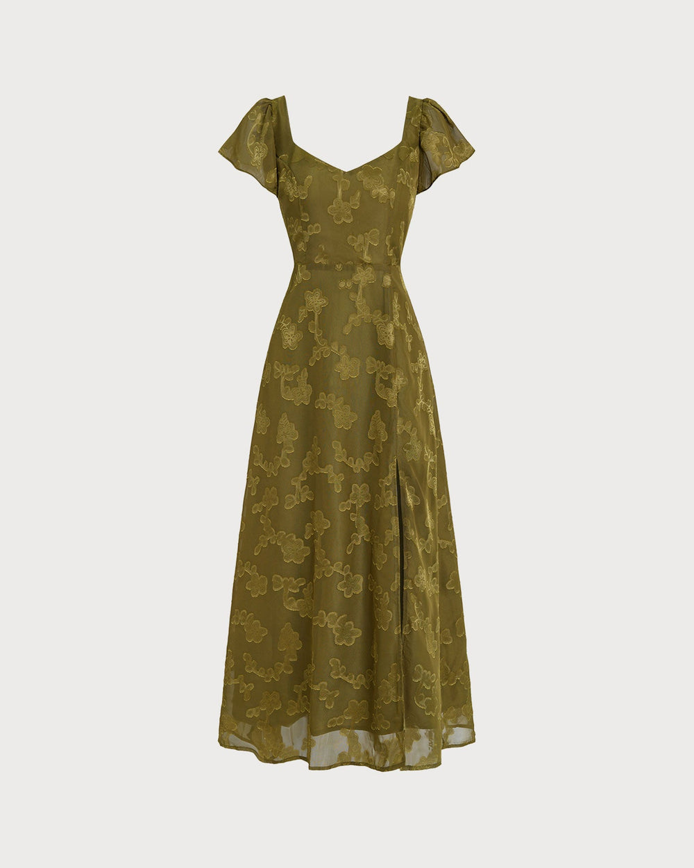 Green Sweetheart Neck Jacquard Maxi Dress