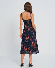 Blue Floral Slip Midi Dress