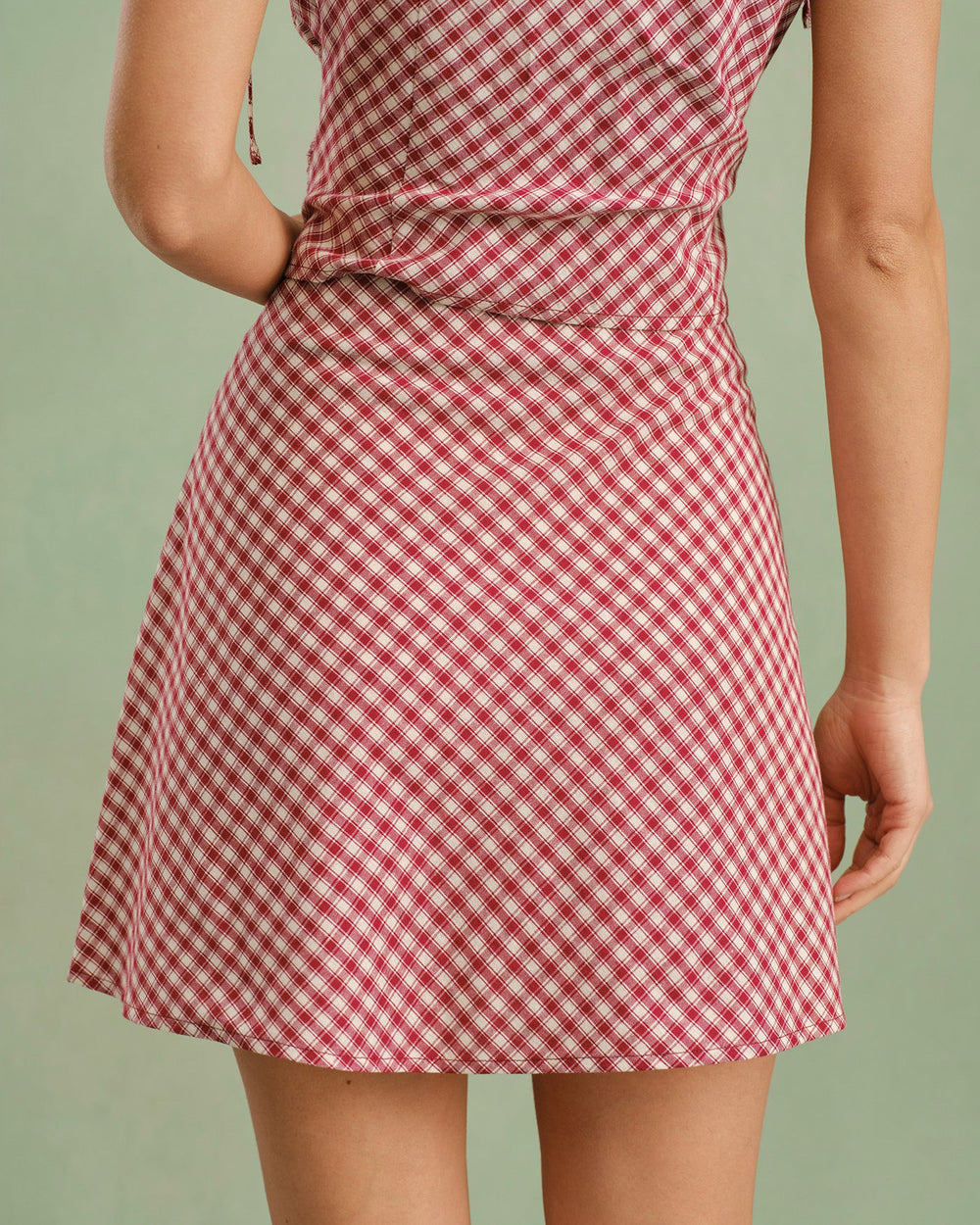 Red Plaid Zipper Mini Skirt