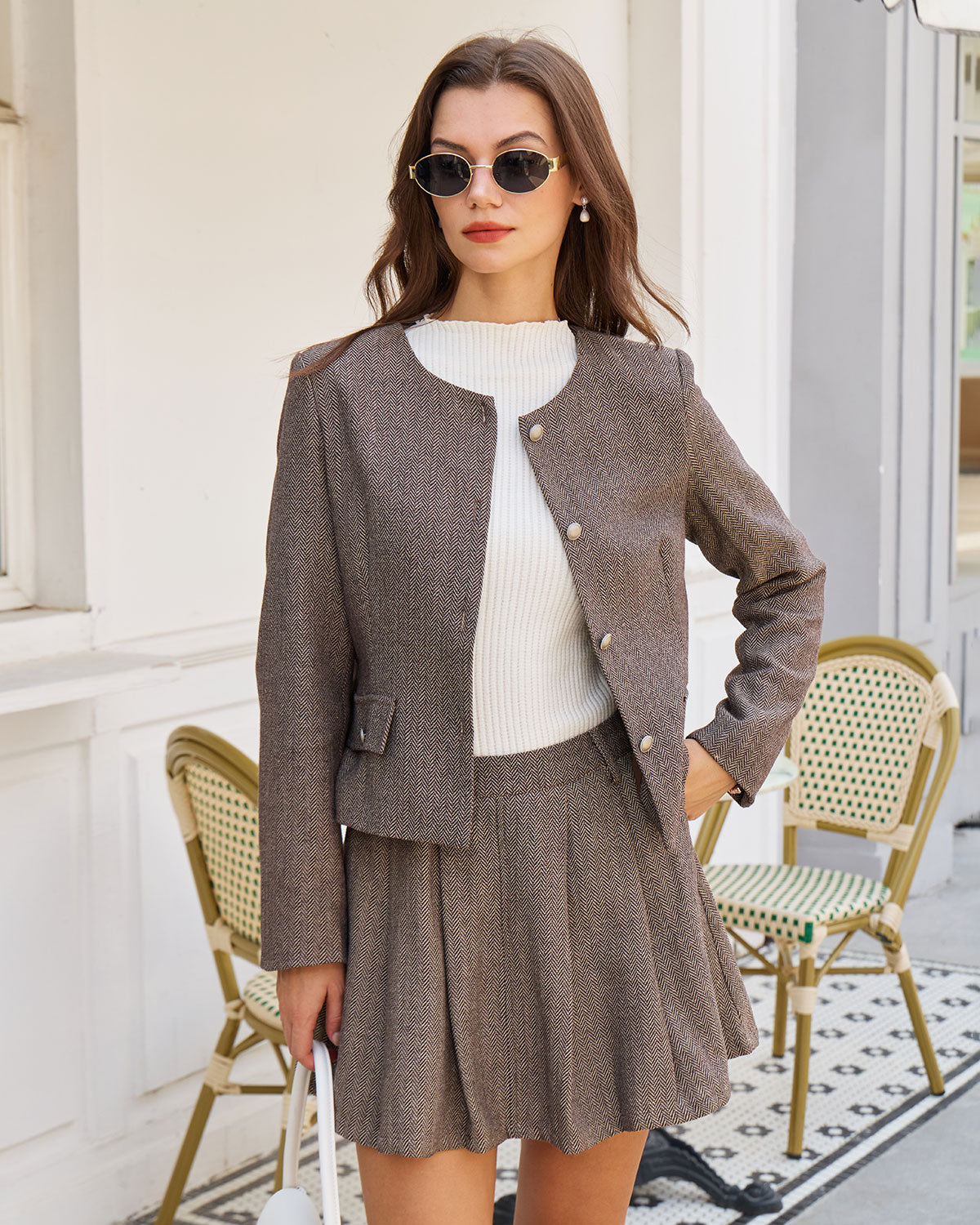 Brown Button Pockets Jacket