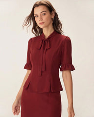 Red Puffed Sleeve Blouse