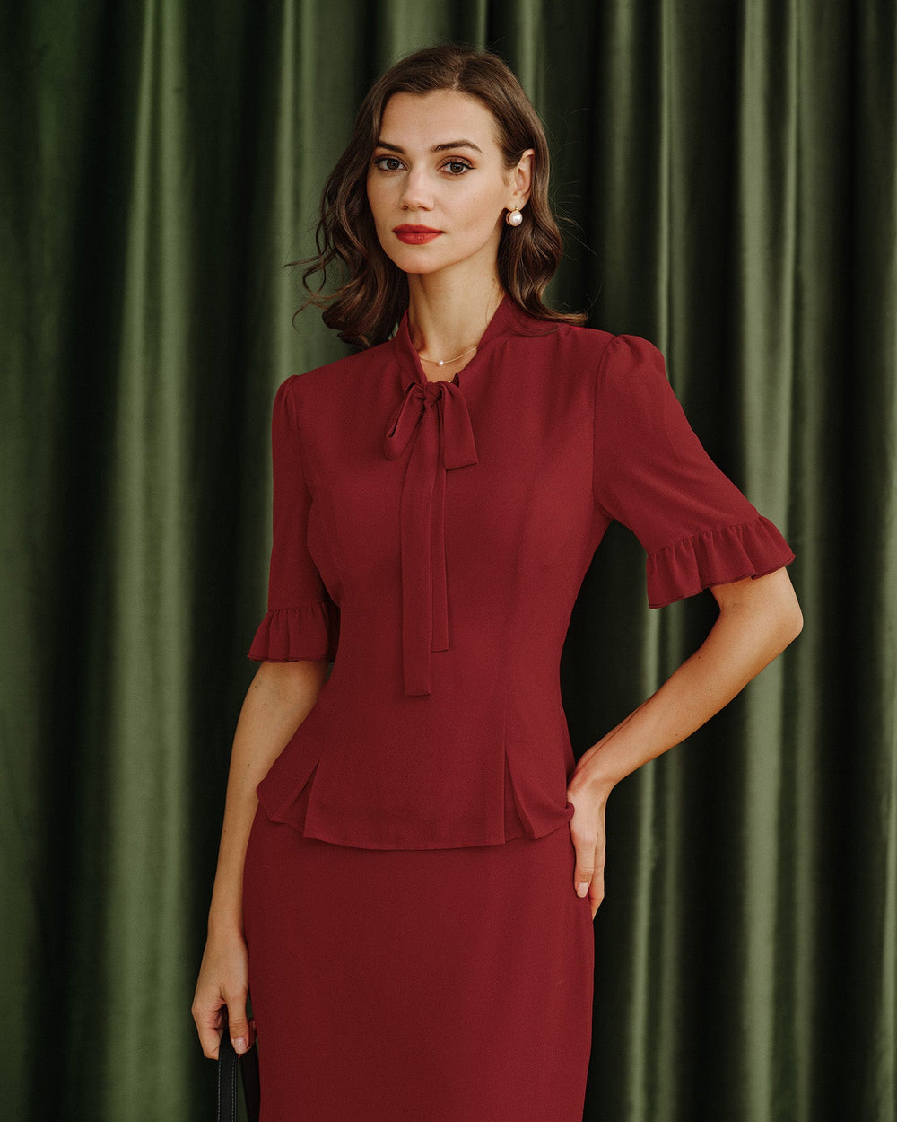 Red Puffed Sleeve Blouse