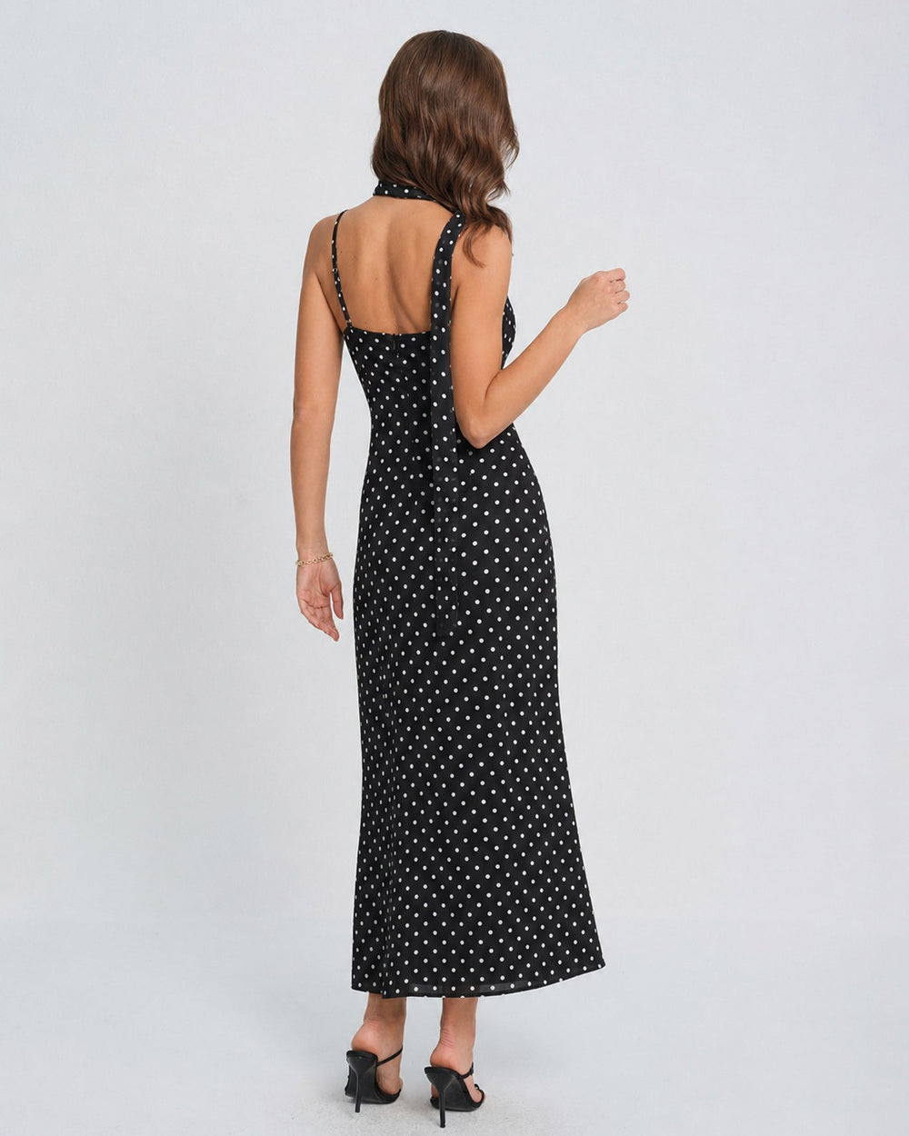 Black Polka Dot Cowl Neck Slip Maxi Dress