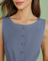 Blue Boat Neck Single Breasted Vest