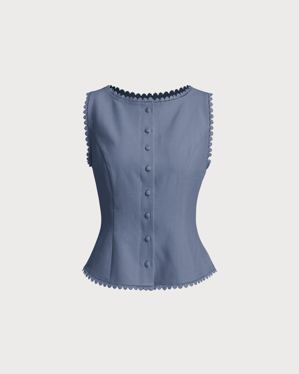 Blue Boat Neck Single Breasted Vest