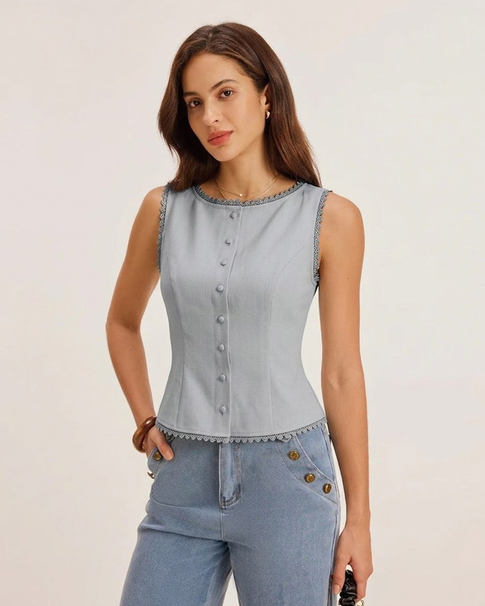 Blue Single Breasted Vest