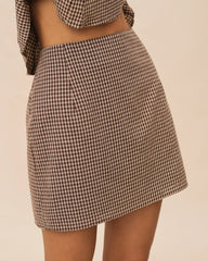 Brown Plaid Cotton Mini Skirt
