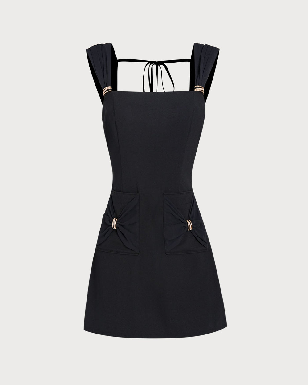 Black Square Neck Cap Sleeve Mini Dress