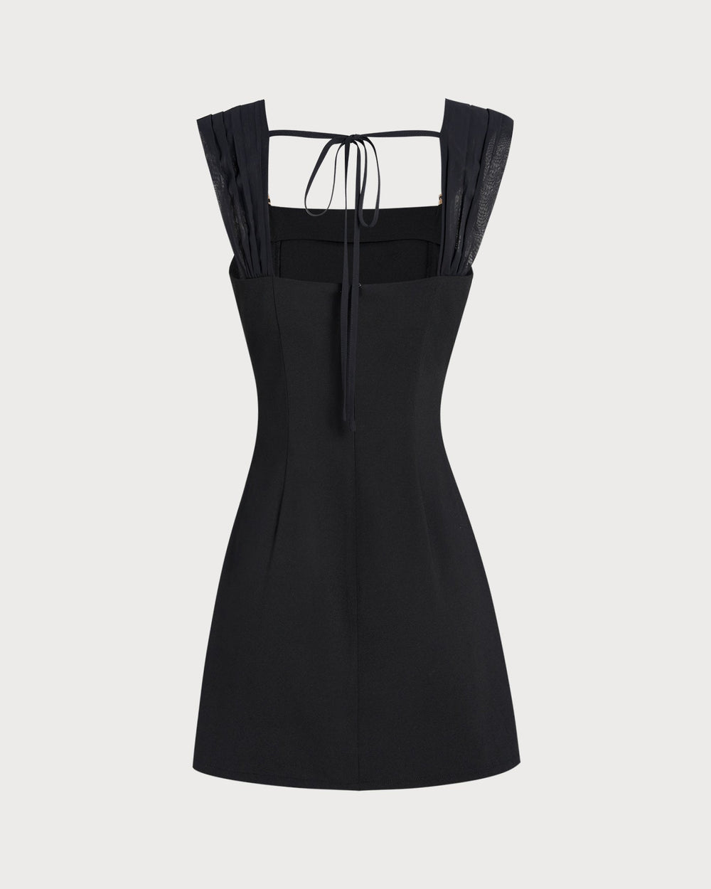 Black Square Neck Cap Sleeve Mini Dress