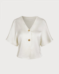 Apricot V Neck Button Tee