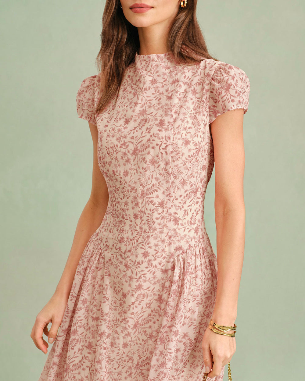 Pink Mock Neck Floral Maxi Dress