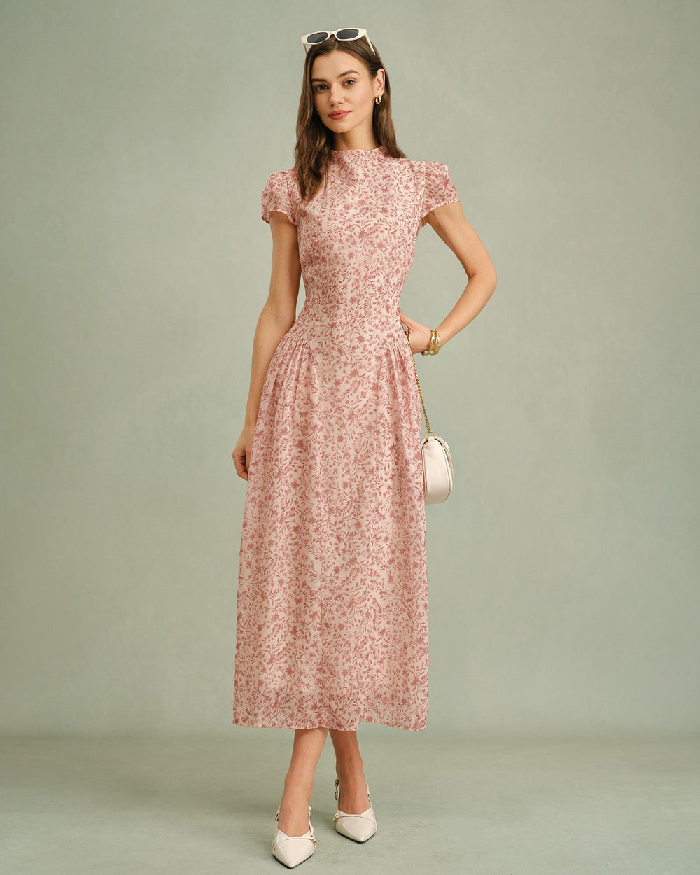 Pink Mock Neck Floral Maxi Dress
