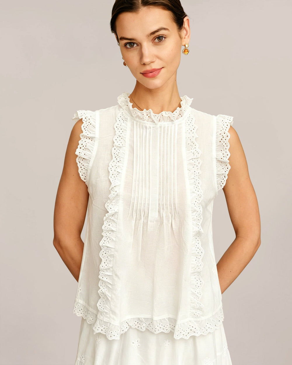 White Ruffled Splicing Tank Top