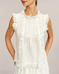 White Ruffled Splicing Tank Top