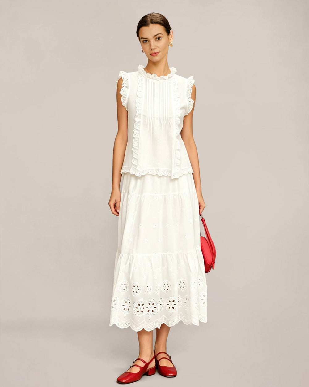White Ruffled Splicing Tank Top