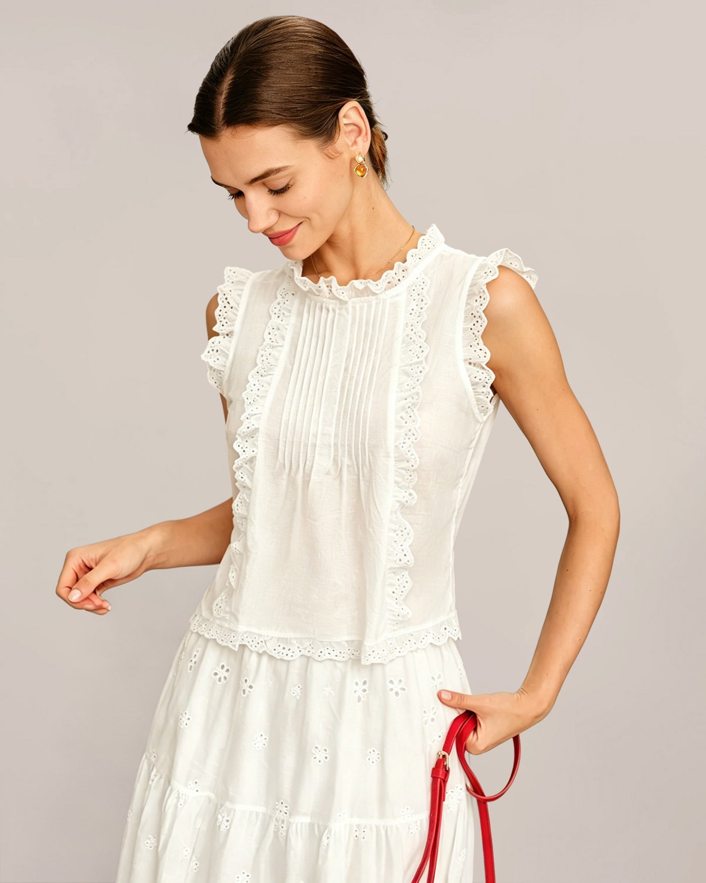 White Ruffled Splicing Tank Top
