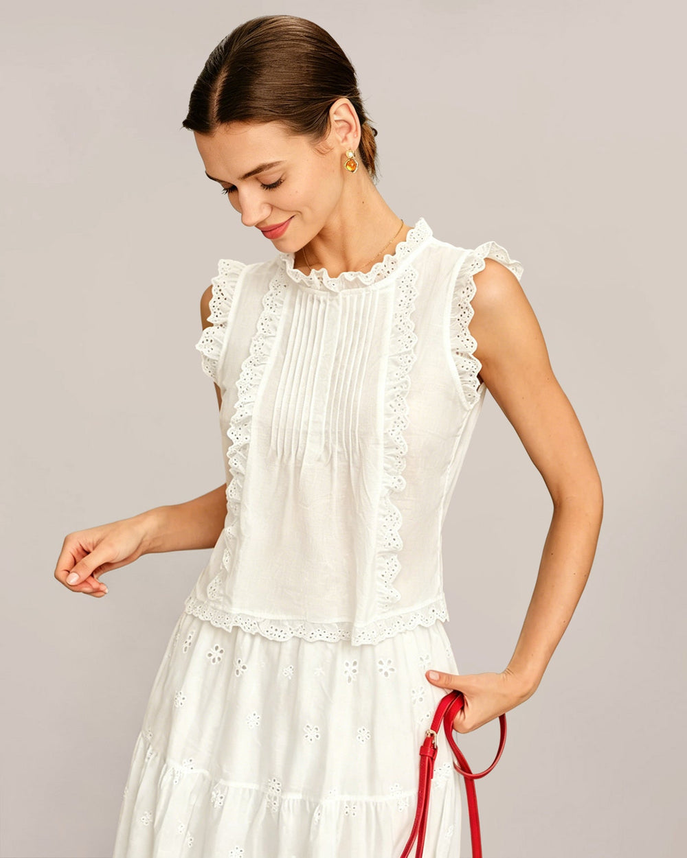 White Ruffled Splicing Tank Top