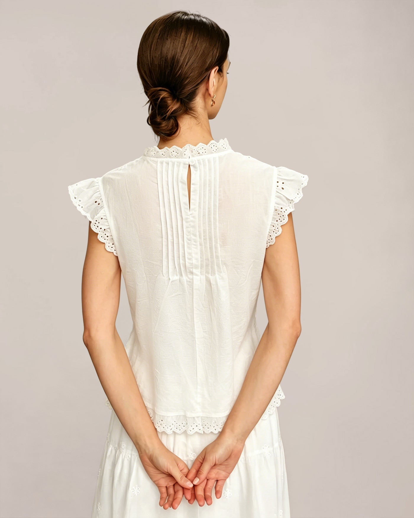 White Ruffled Splicing Tank Top