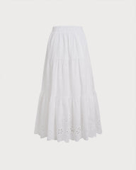 White Floral Textured Midi Skirt