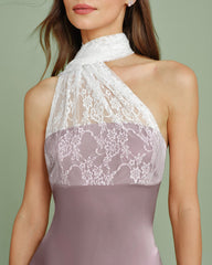 Pink One Shoulder Lace Splicing Maxi Dress